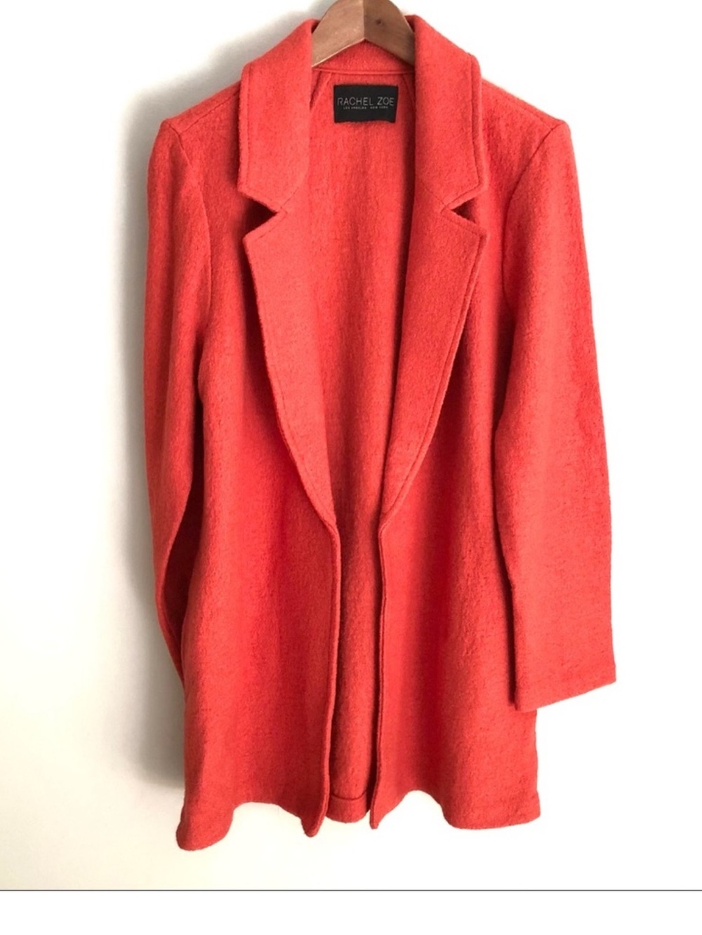 Rachel Zoe Wool Blend Open Front Coat Jacket Coral Orange Red Bouclé M Textured